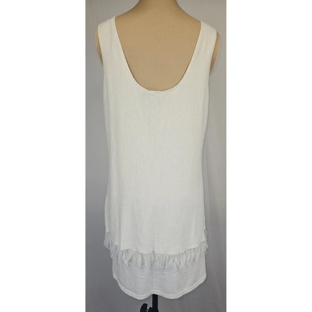 Theory Jurinzi Fringe Hem Dress Ivory Linen Blend Sleeveless‎ Shift L Minimalist
